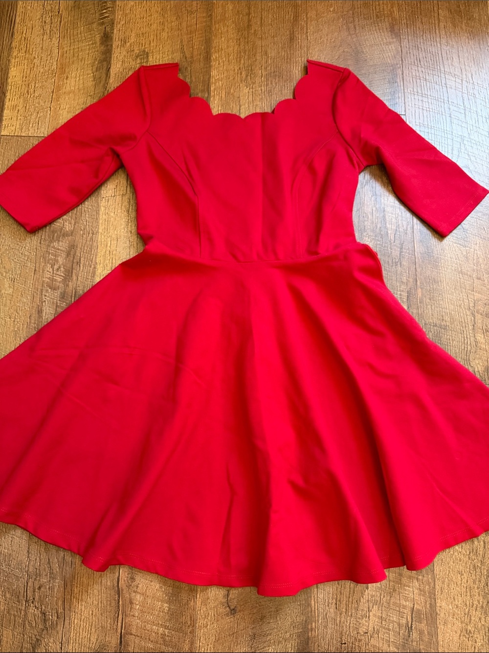 Lulu's Red Scallop Neck Fit-and-Flare Dress